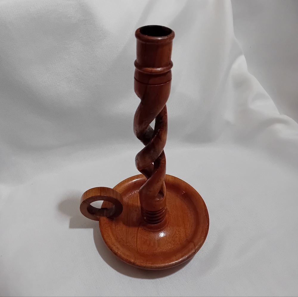Vintage Hand Carved Barley Twist Candle Holder Collapsible For Travel
